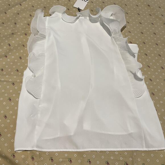 Zara Blouse NWT Womens Large White Ruffle Sleeveless Pleated Sheer 1971/035/251 - Picture 7 of 8